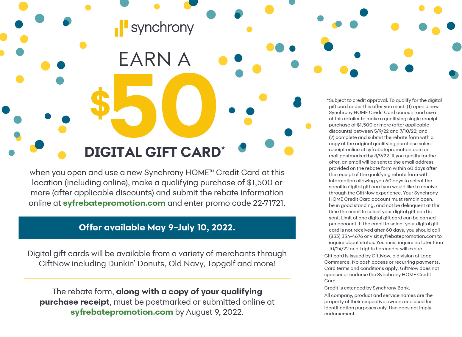 Synchrony $50 Digital Gift Card Offer May 9th thru July 10th 2022 - Apply for credit link